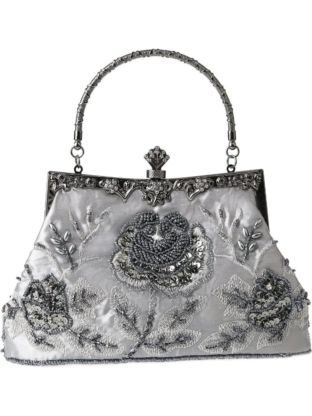〽️Women's Grey Vintage Floral Beaded Rhinestone Embroidery Sequin Crossbody Bag